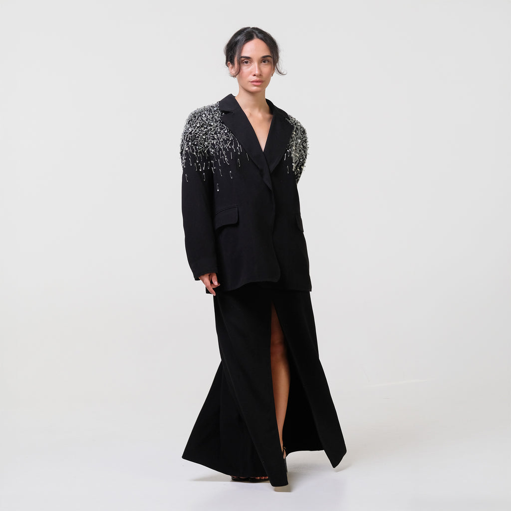 Black Oversized Blazer With Pins
