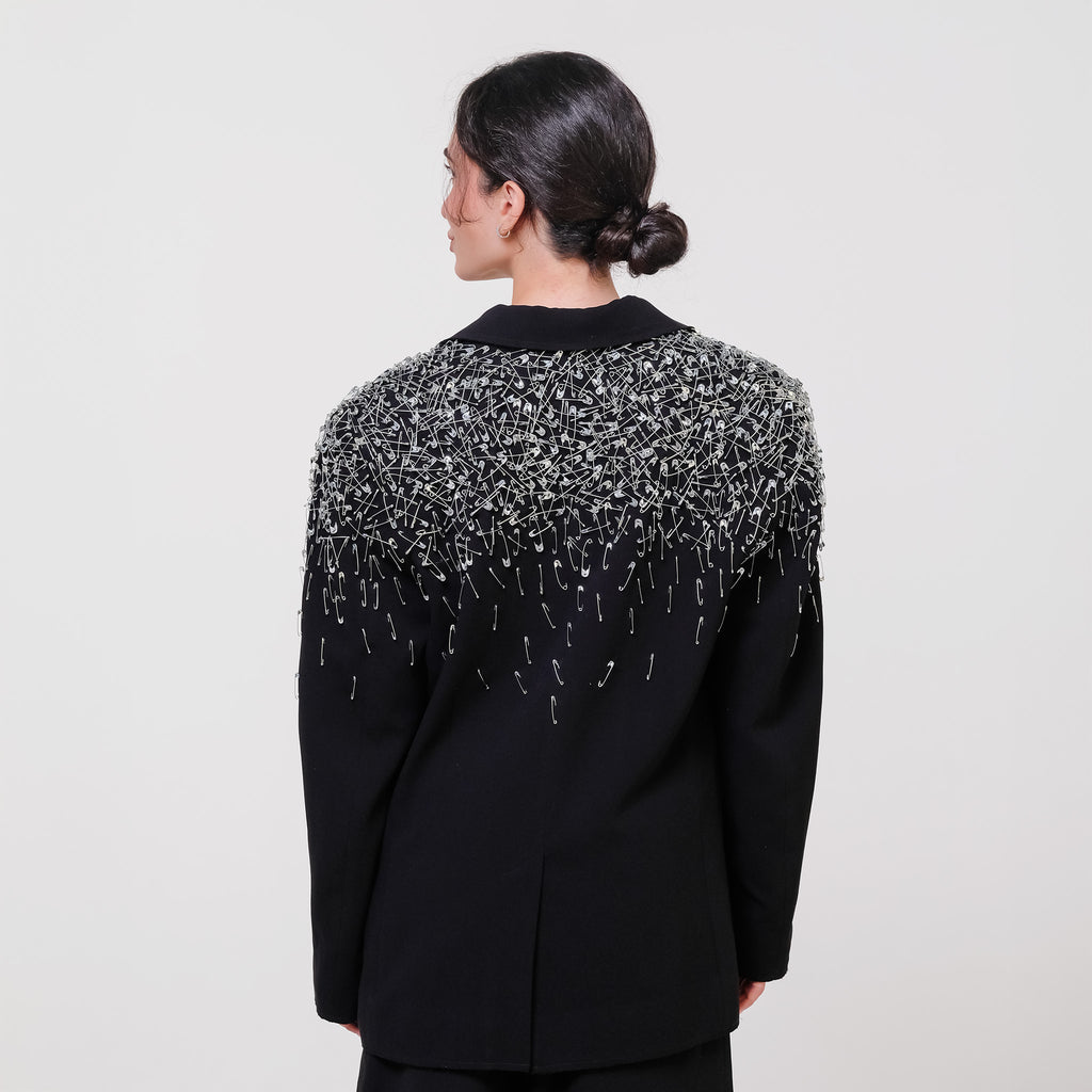 Black Oversized Blazer With Pins