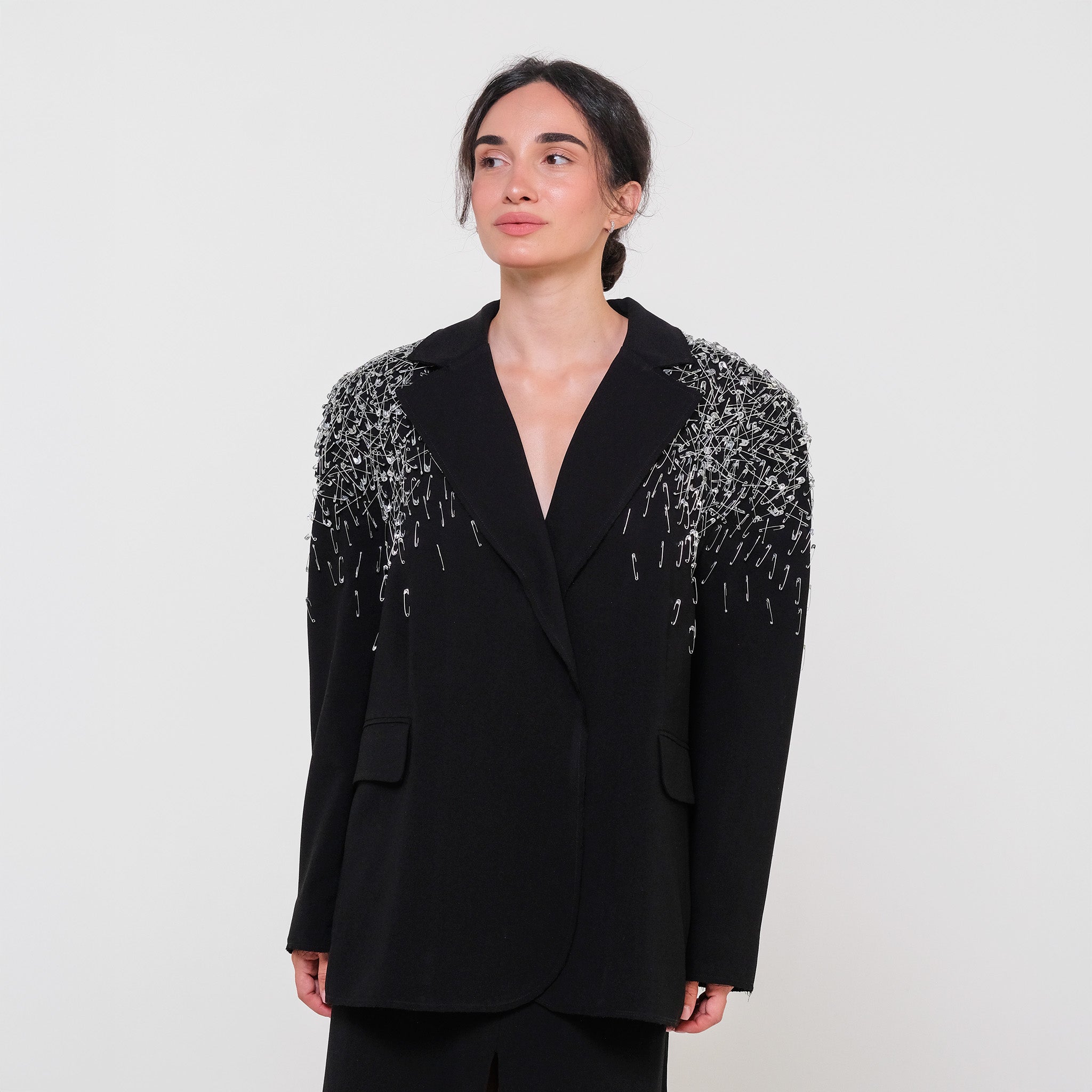 Black Oversized Blazer With Pins