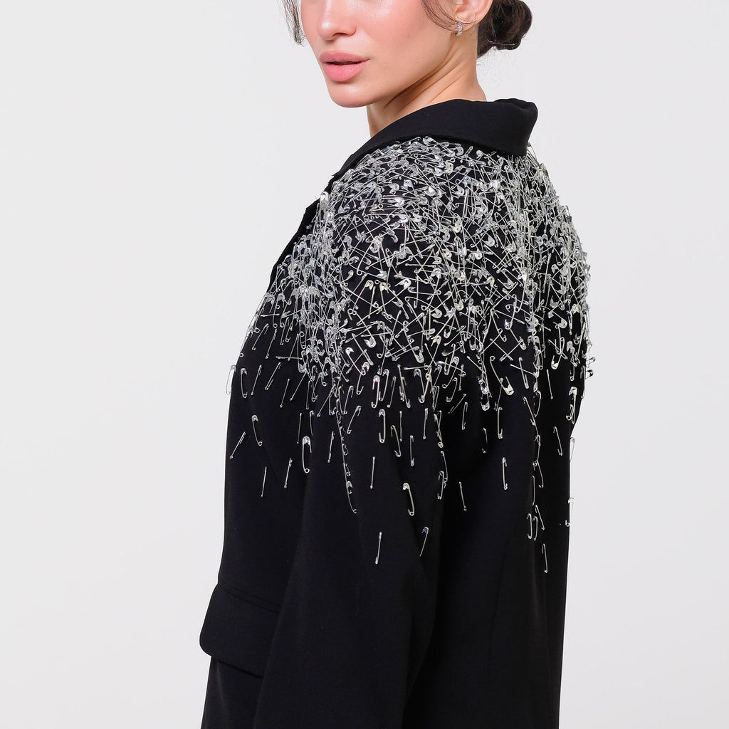 Black Oversized Blazer With Pins