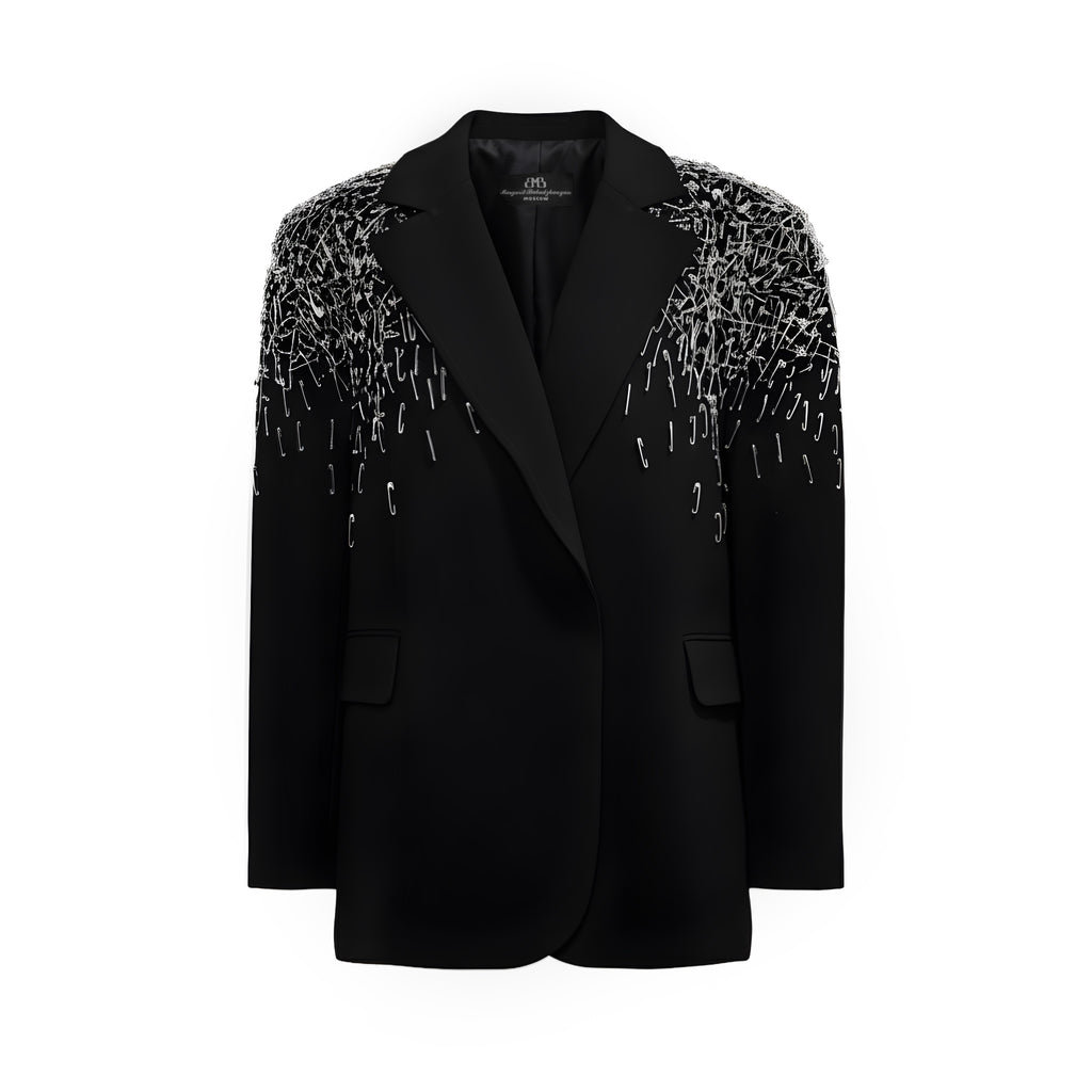 Black Oversized Blazer With Pins