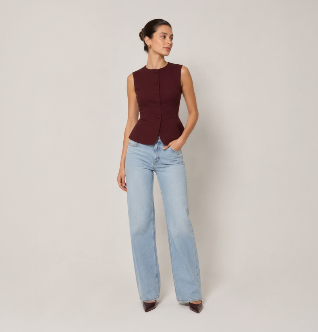 Peplum Button-Up Vest