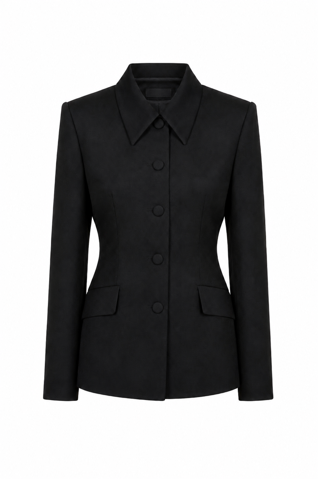 Black Shirt-Collar Tailored Blazer
