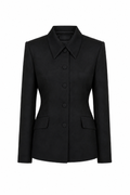 Black Shirt-Collar Tailored Blazer