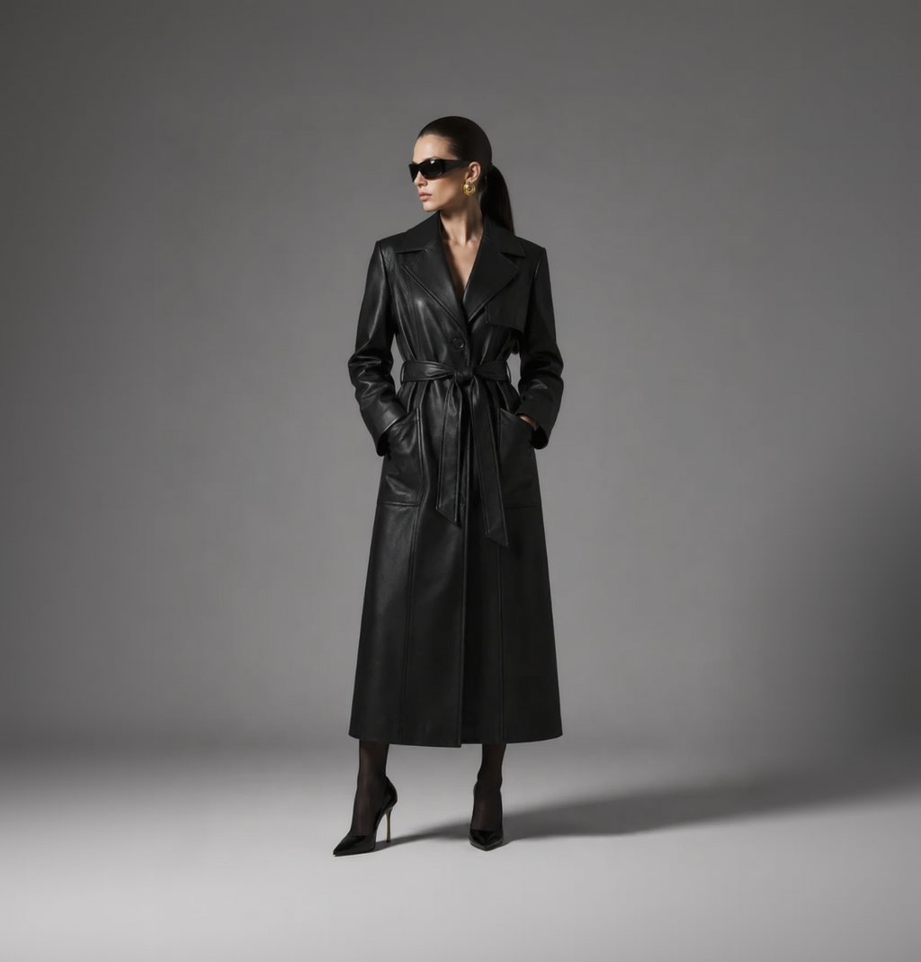 Faux Leather Trench Coat