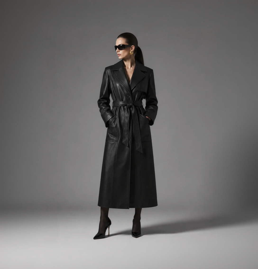 Faux Leather Trench Coat