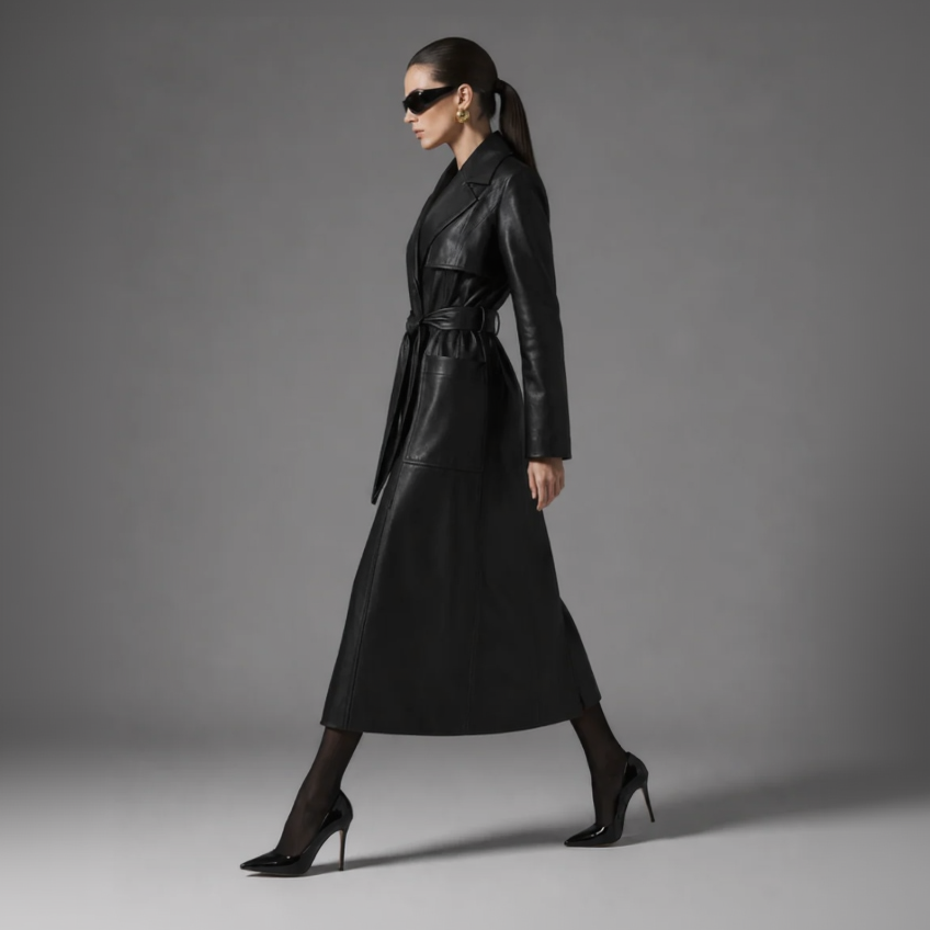 Faux Leather Trench Coat