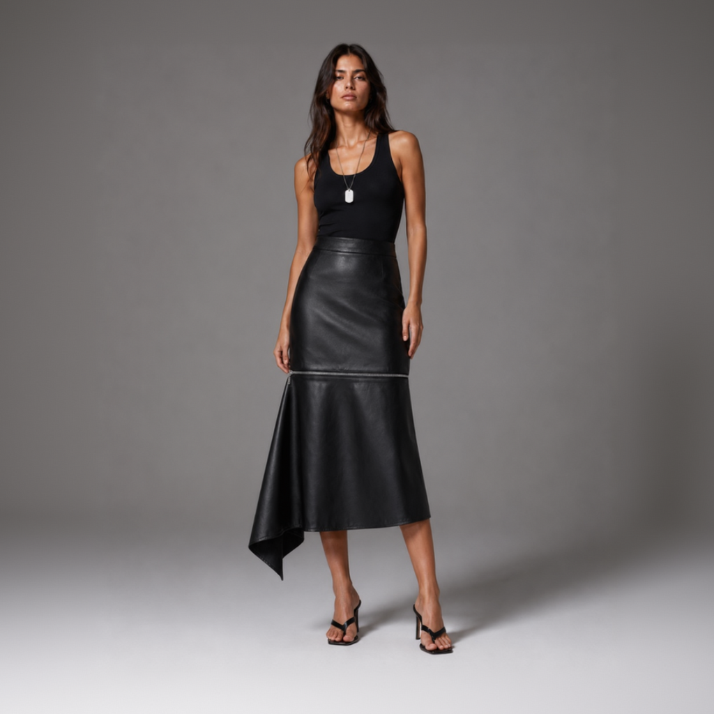 Faux Leather Midi-to-Mini Skirt