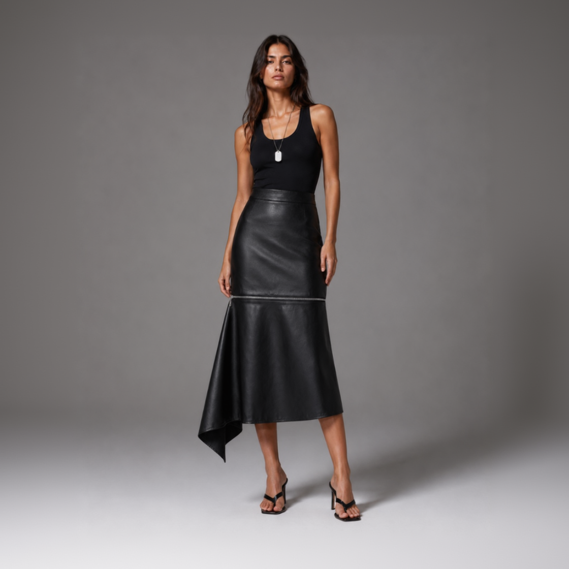 Faux Leather Midi-to-Mini Skirt