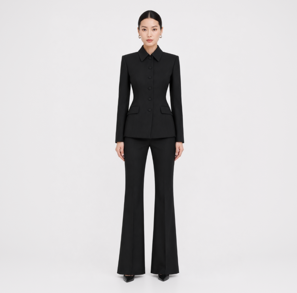 Black Shirt-Collar Tailored Blazer