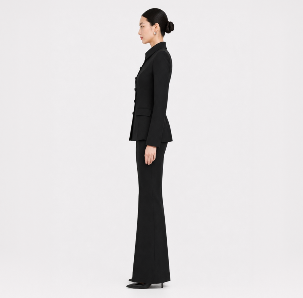 Black Shirt-Collar Tailored Blazer