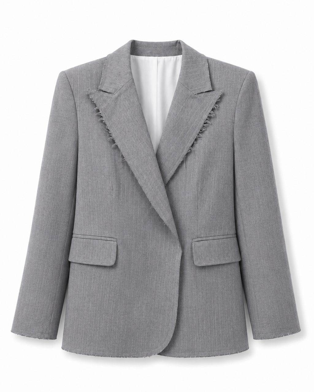 Grey Pinstripe Raw-Edge Blazer