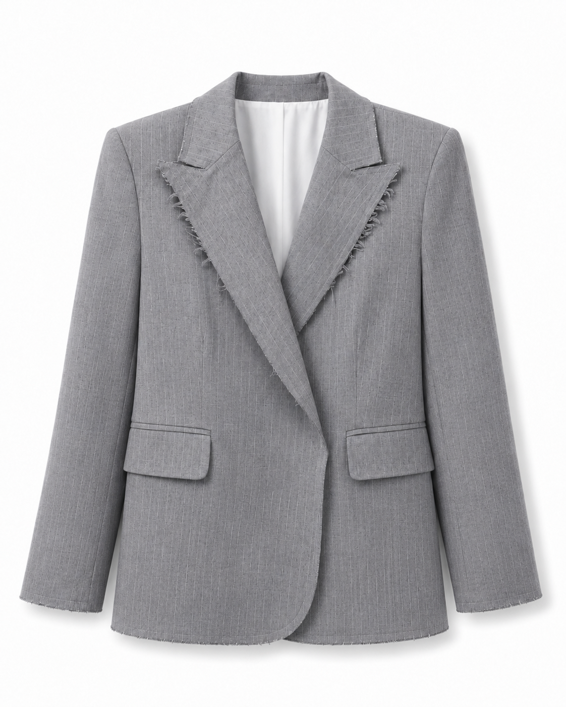 Grey Pinstripe Raw-Edge Blazer