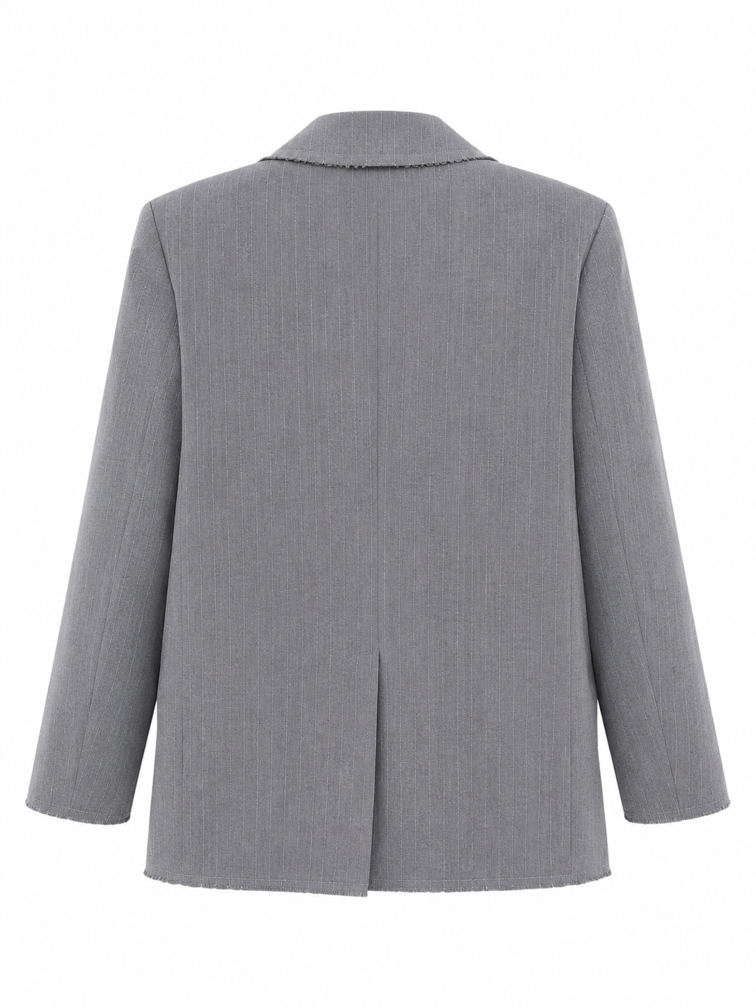 Grey Pinstripe Raw-Edge Blazer