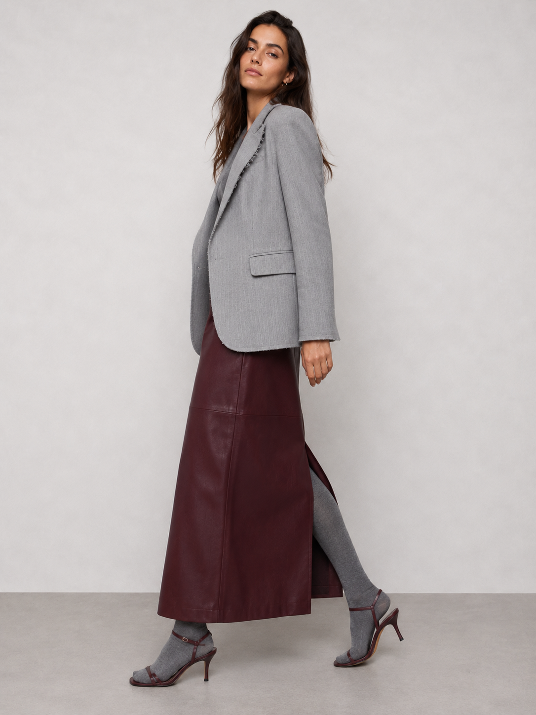 Grey Pinstripe Raw-Edge Blazer