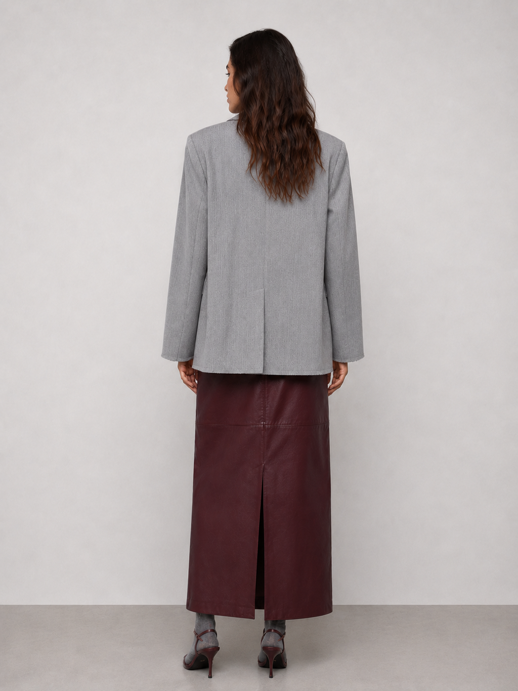 Grey Pinstripe Raw-Edge Blazer