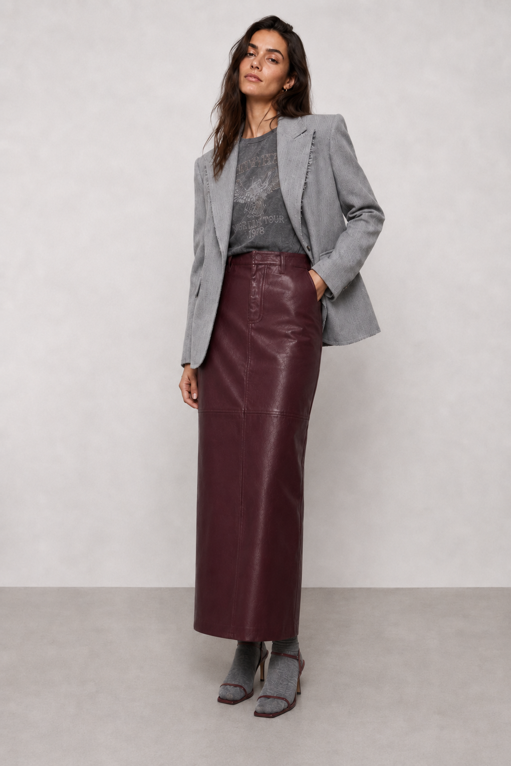 Burgundy Faux Leather Maxi Skirt