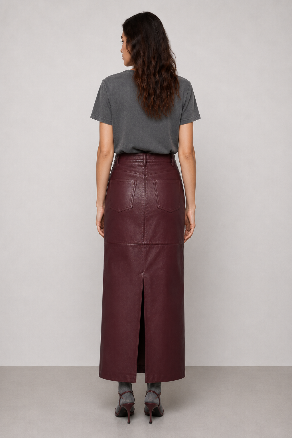 Burgundy Faux Leather Maxi Skirt