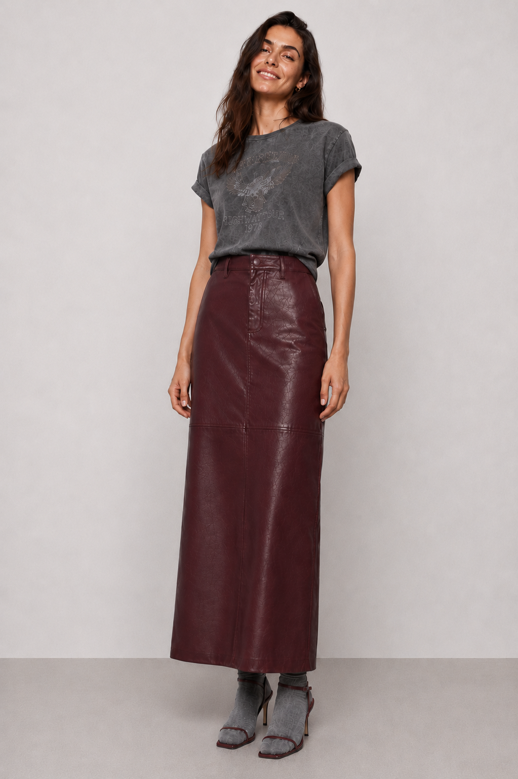 Burgundy Faux Leather Maxi Skirt