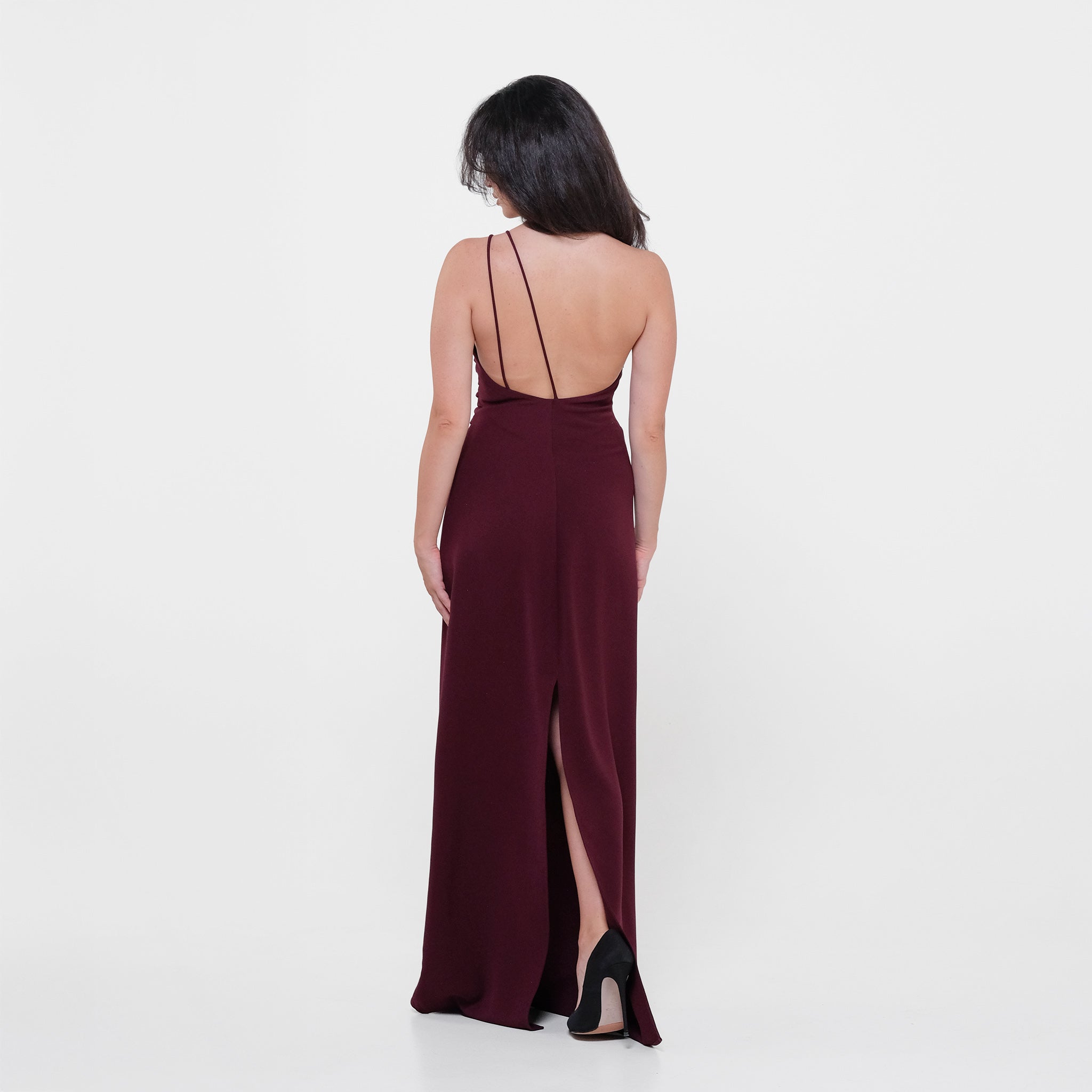 Burgundy Dress Featuring Asymmetrical Pleats
