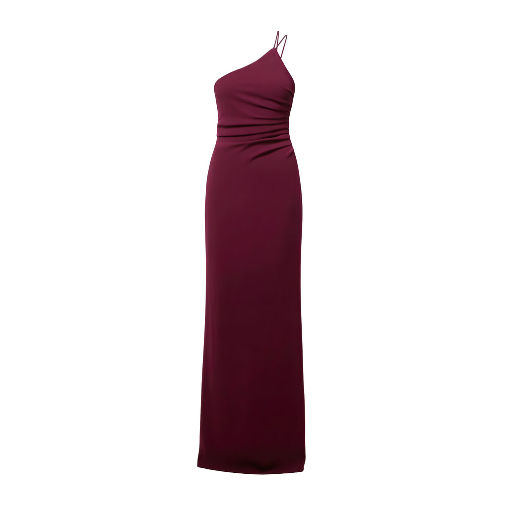 Burgundy Dress Featuring Asymmetrical Pleats