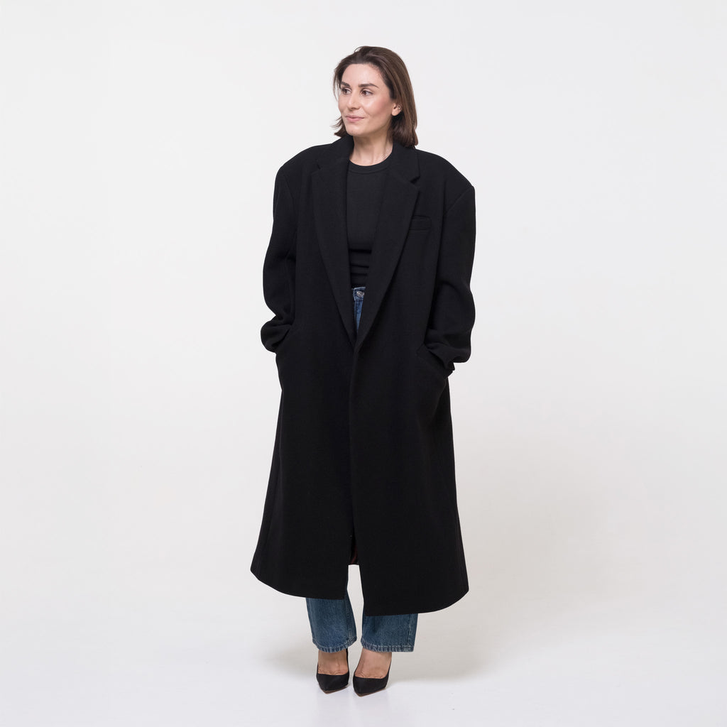 Black Wool Blend Oversized Coat