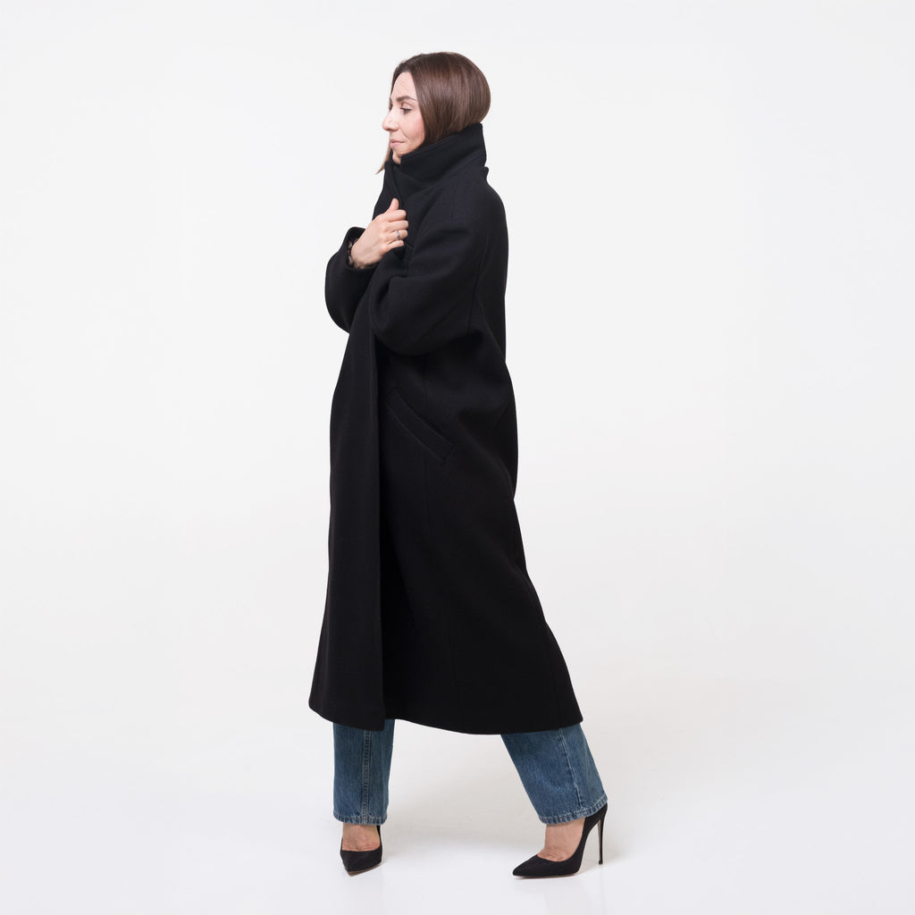 Black Wool Blend Oversized Coat
