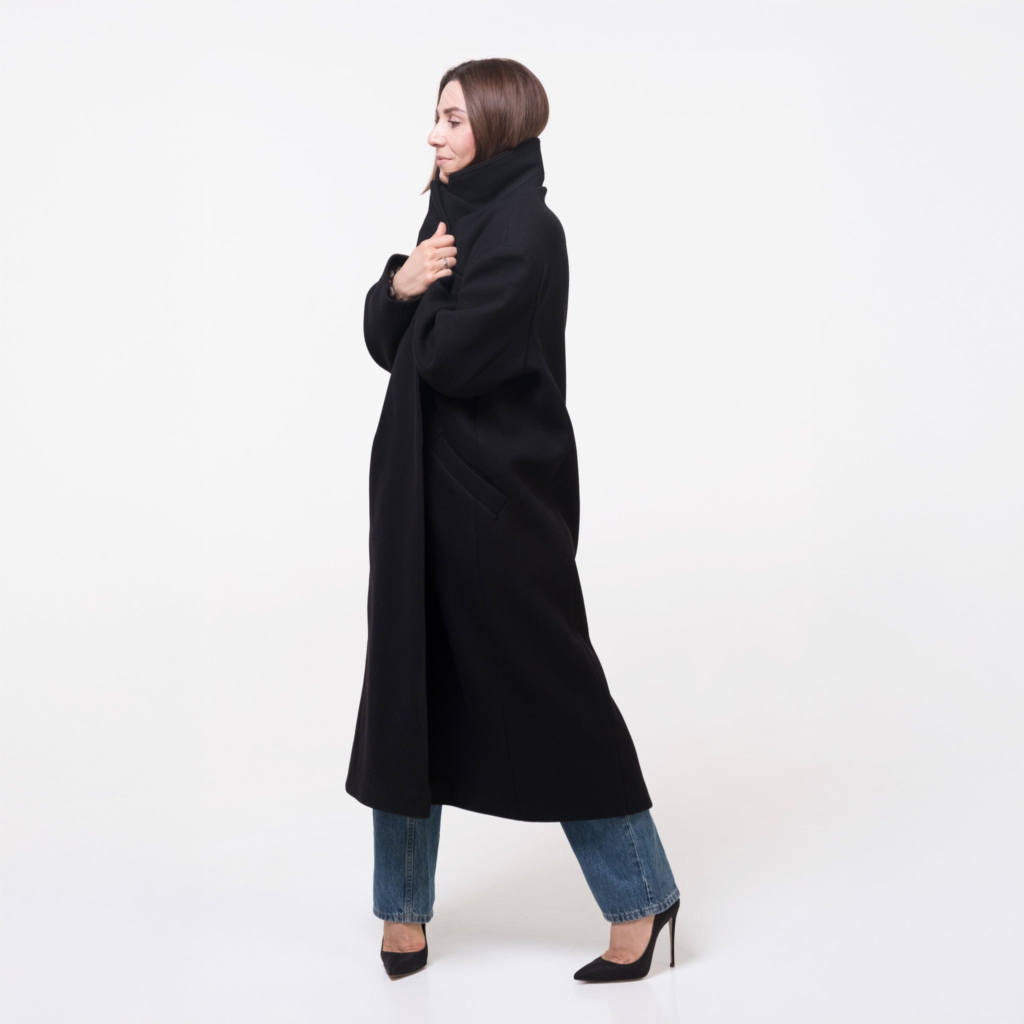 Black Wool Blend Oversized Coat