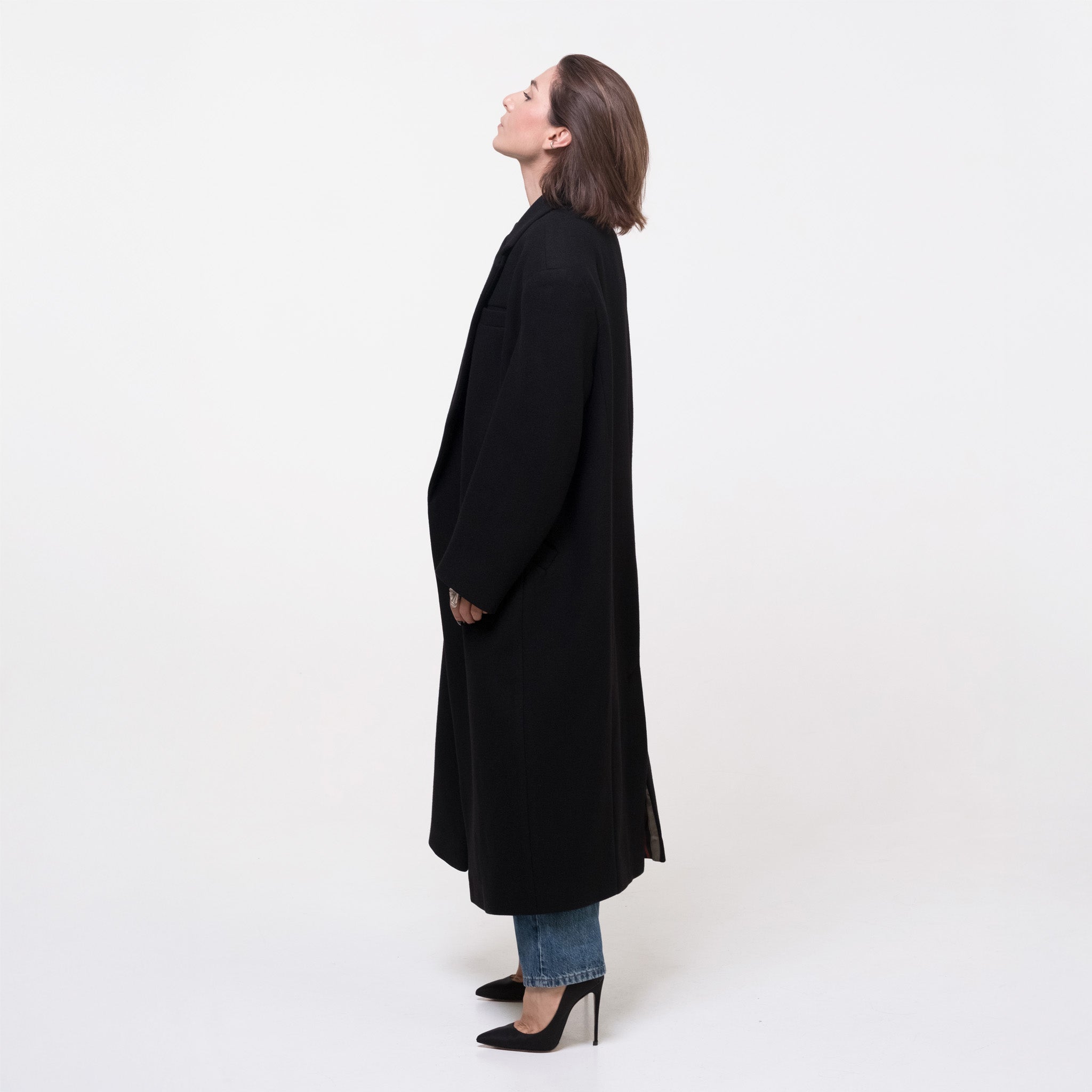 Black Wool Blend Oversized Coat