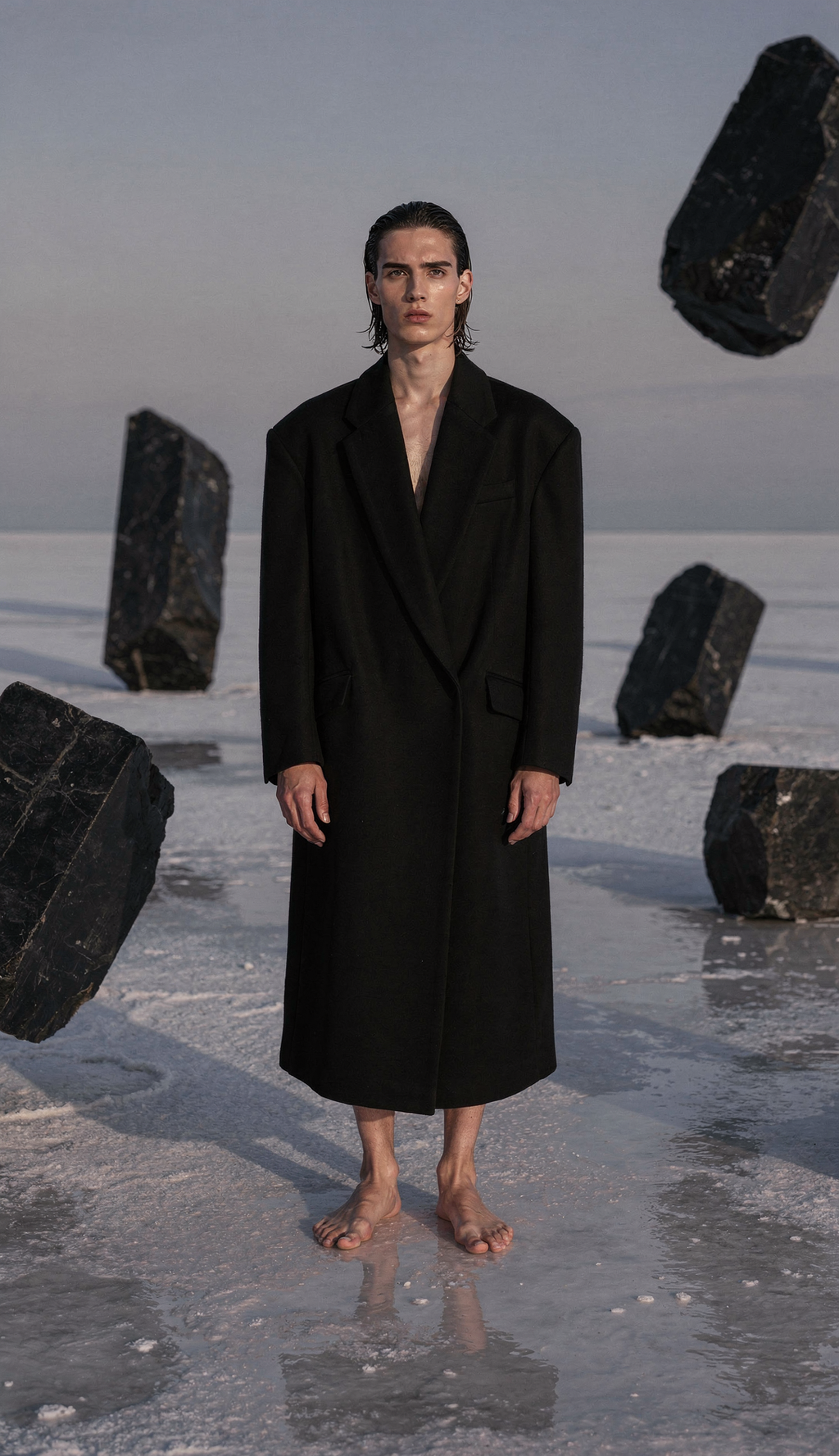 Black Wool Blend Oversized Coat